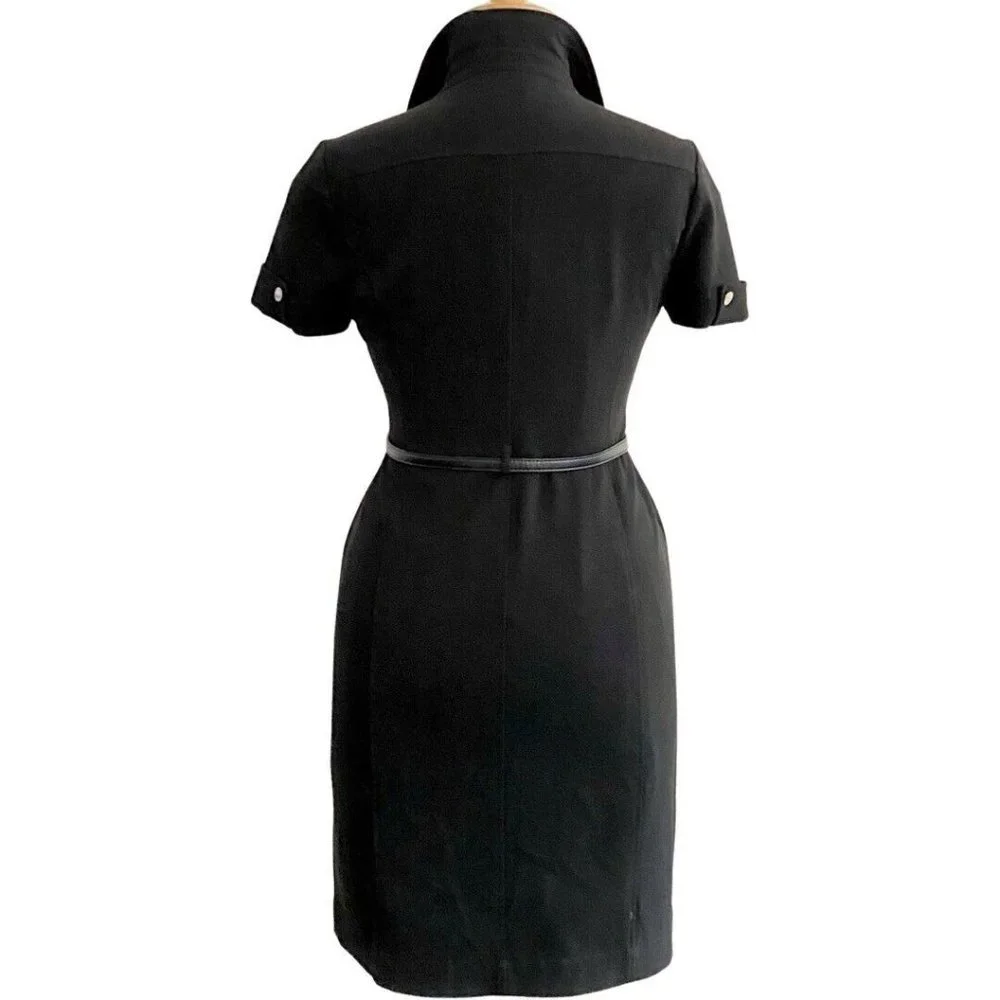 Calvin Klein Short Sleeve Collard Snap From Obsidian Black Shirt Dress Size 12 - Picture 3 of 6